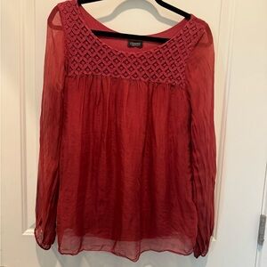 Cosmo Silk Mauve blouse,lined Sheer sleeves,mint condition SZ S Made In Italy